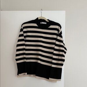Zara Black and Cream Striped Women's Sweater